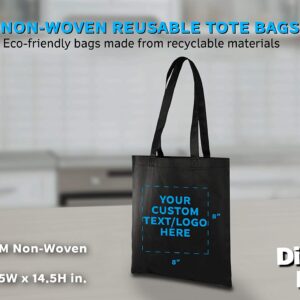 Tote Bags - Non-Woven Bag Totes - 10 pack - Customizable Text, Logo - Reusable Polypropylene Cloth Fabric - Black