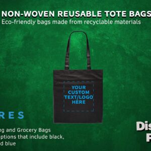 Tote Bags - Non-Woven Bag Totes - 10 pack - Customizable Text, Logo - Reusable Polypropylene Cloth Fabric - Black