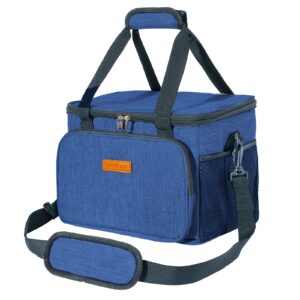 goiealeaes insulated lunch bag for women/men, blue, reusable, durable, leakproof, waterproof, adjustable shoulder strap, 10" x 6.7" x 8"