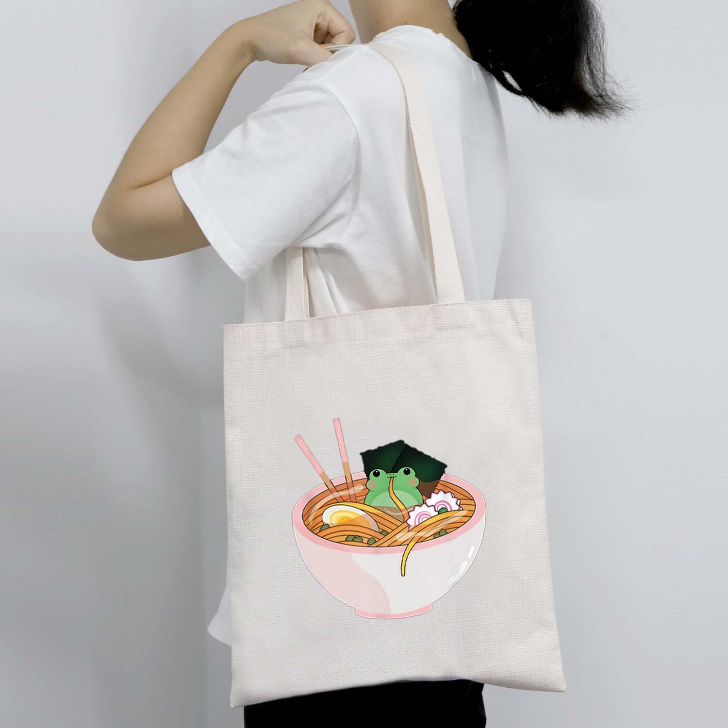 BDPWSS Frog Tote Bag Crazy Frog Lady Shoulder Bag Frog Lover Gifts For Funny Frog Gifts Shopping Bag (Frogs Ramen Noodle TG)