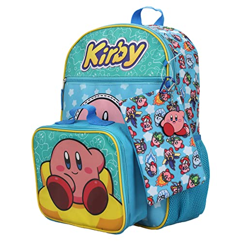 Bioworld Kirby 5-Piece Set: 16" Backpack, Lunchbox, Utility Case, Rubber Keychain, and Carabiner