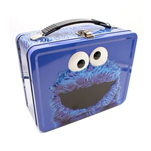 aquarius sesame street cookie monster fun box - sturdy tin storage box with plastic handle & embossed front cover - officially licensed sesame street merchandise and collectible gift for kids & adults, blue (48252)