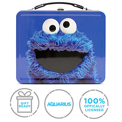 AQUARIUS Sesame Street Cookie Monster Fun Box - Sturdy Tin Storage Box with Plastic Handle & Embossed Front Cover - Officially Licensed Sesame Street Merchandise and Collectible Gift for Kids & Adults, Blue (48252)