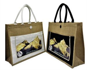 mount everest jute reusable grocery bag, tote bag, canvas tote bag, grocery bag -black & white (pack of 2)