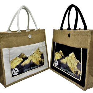 Mount Everest Jute Reusable Grocery Bag, Tote Bag, Canvas Tote Bag, Grocery bag -Black & White (Pack of 2)