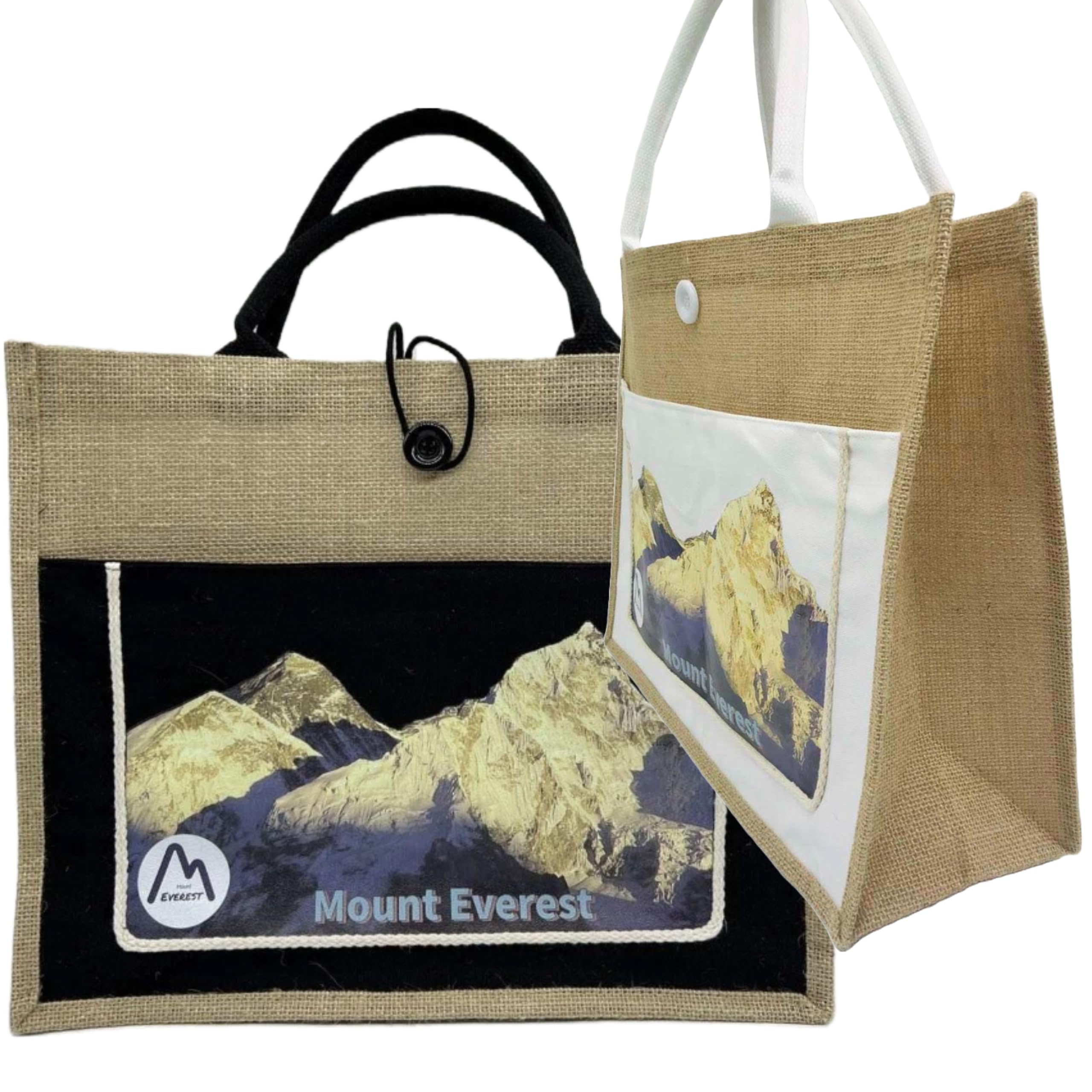 Mount Everest Jute Reusable Grocery Bag, Tote Bag, Canvas Tote Bag, Grocery bag -Black & White (Pack of 2)