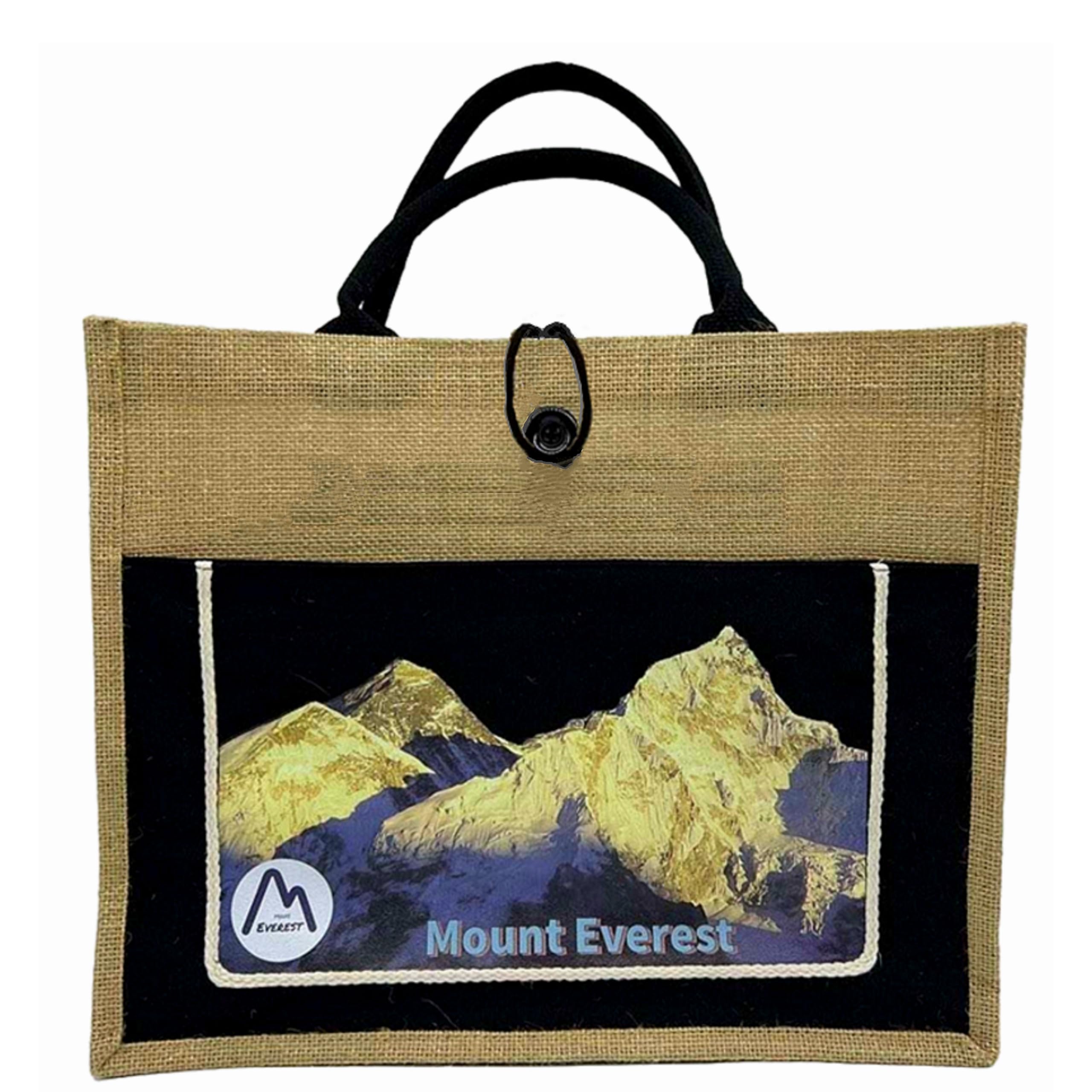 Mount Everest Jute Reusable Grocery Bag, Tote Bag, Canvas Tote Bag, Grocery bag -Black & White (Pack of 2)