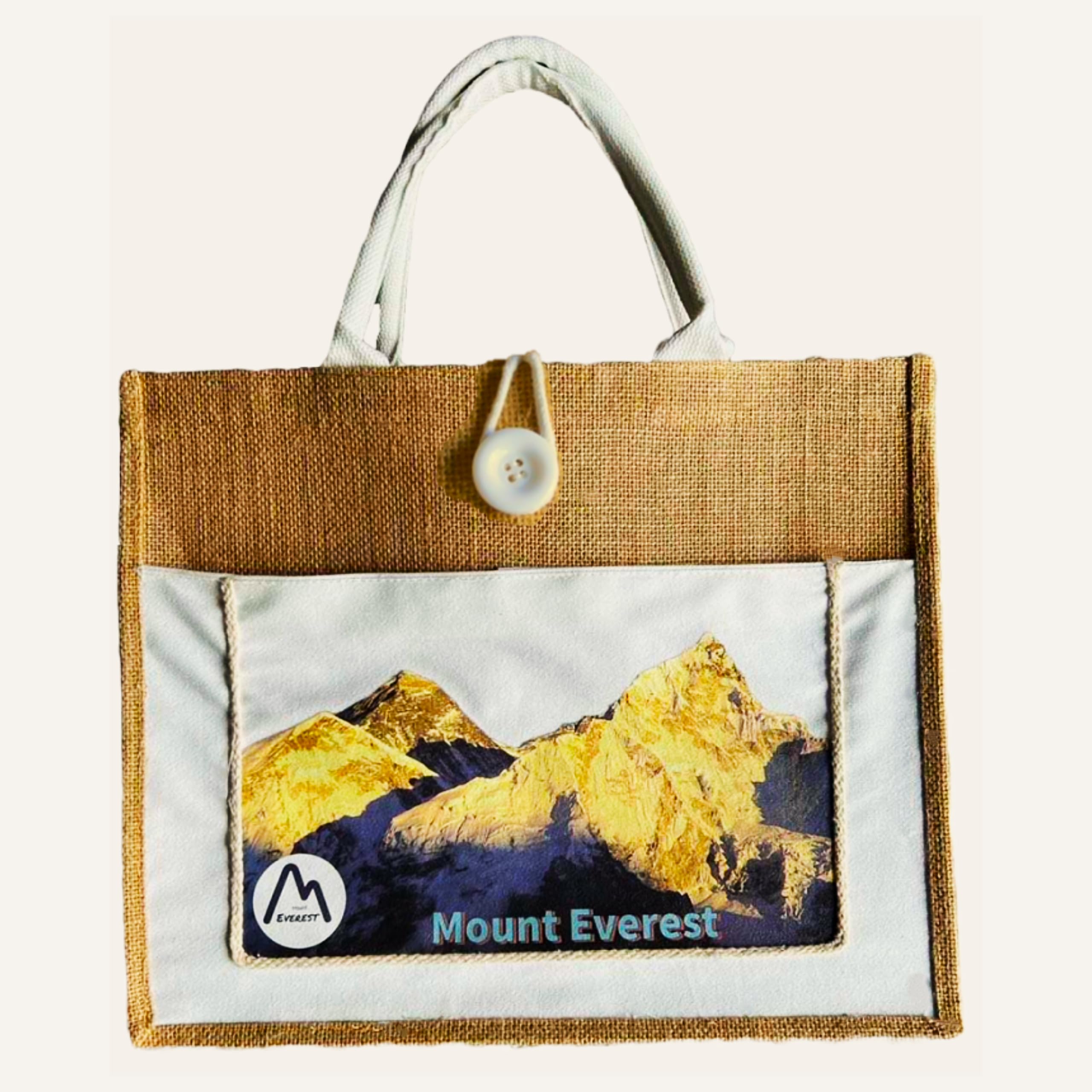 Mount Everest Jute Reusable Grocery Bag, Tote Bag, Canvas Tote Bag, Grocery bag -Black & White (Pack of 2)