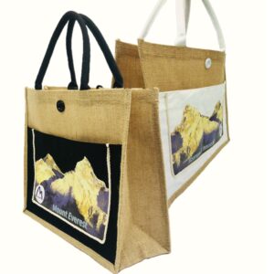 Mount Everest Jute Reusable Grocery Bag, Tote Bag, Canvas Tote Bag, Grocery bag -Black & White (Pack of 2)