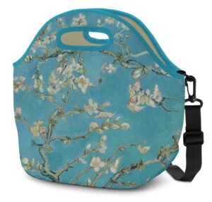 raincaper neoprene lunch bag/tote, van gogh almond blossom | adjustable shoulder strap