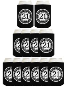 21st birthday gift celebrating 21 years 12 pack can coolies drink coolers black
