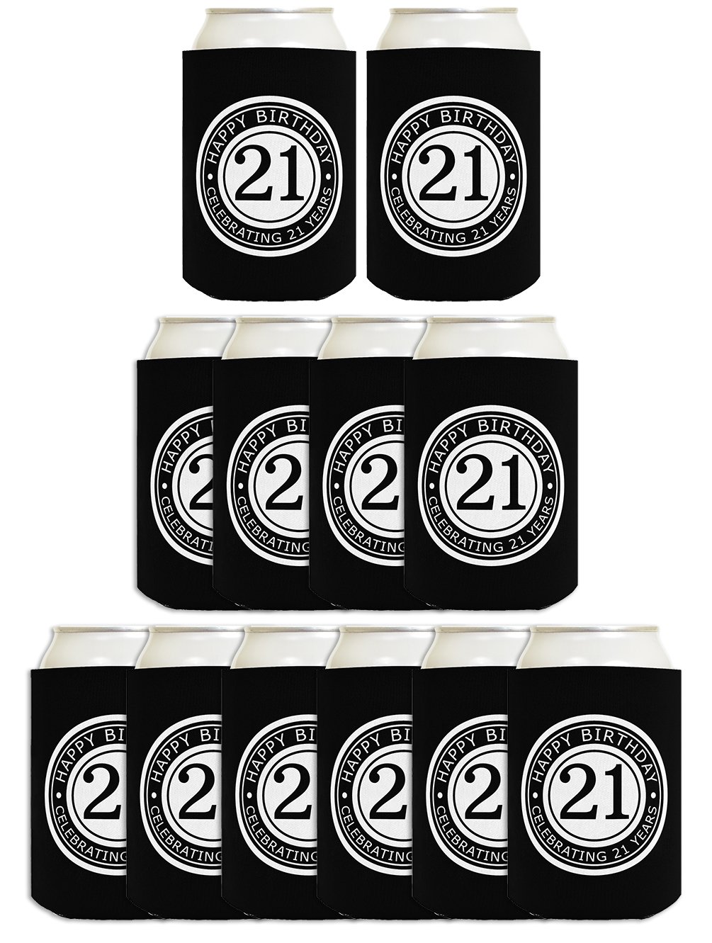 21st Birthday Gift Celebrating 21 Years 12 Pack Can Coolies Drink Coolers Black