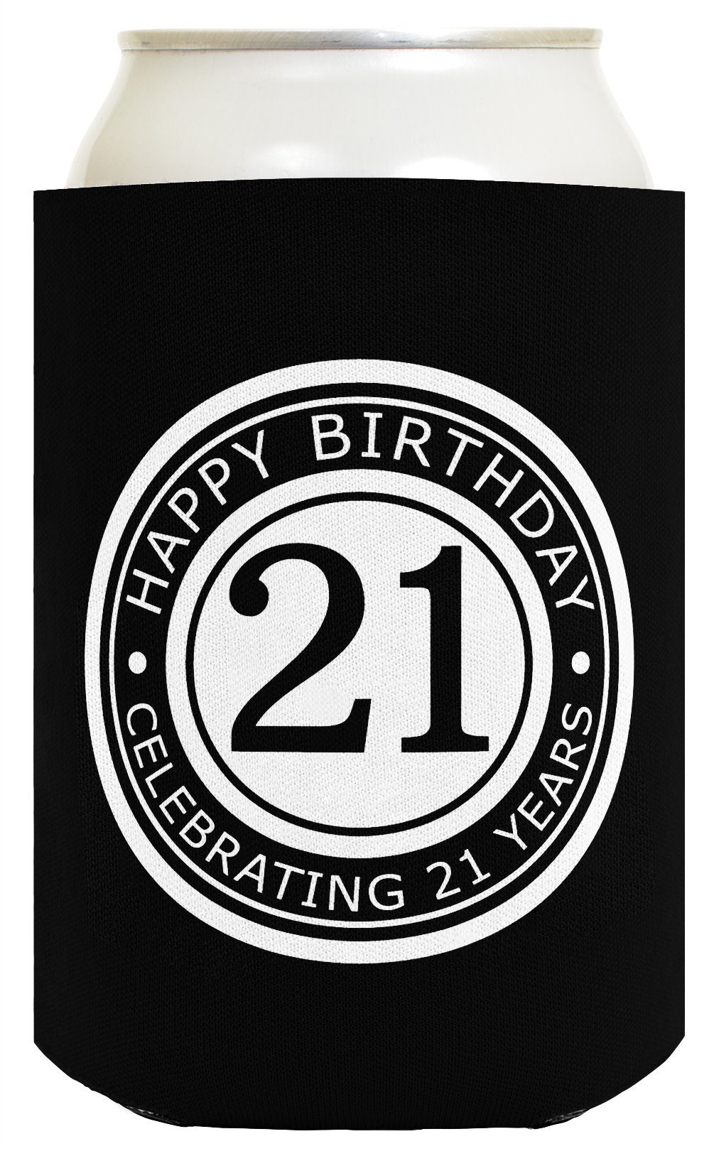 21st Birthday Gift Celebrating 21 Years 12 Pack Can Coolies Drink Coolers Black