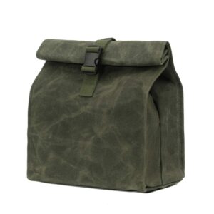 kaaltisy eco-friendly lunch bag, heavy duty 16oz waxed canvas lunch sack with buckle, sustainable lunch box for workers | army green | hard feel
