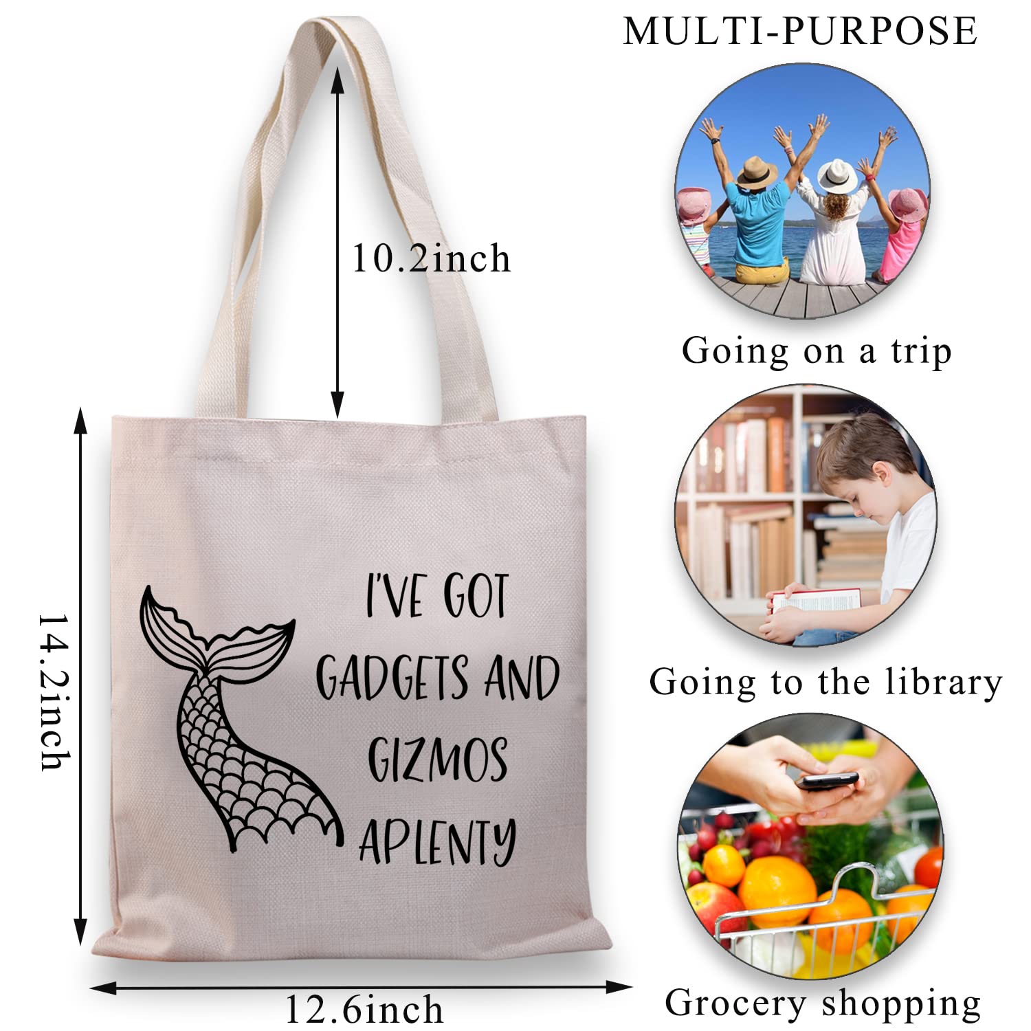 BDPWSS Mermaid Tote Bag For Women Beach Lover Gift I’ve Got Gadgets And Gizmos Aplenty Summer Vacation Gift Beach Themed Gift (Got gadgets TG)