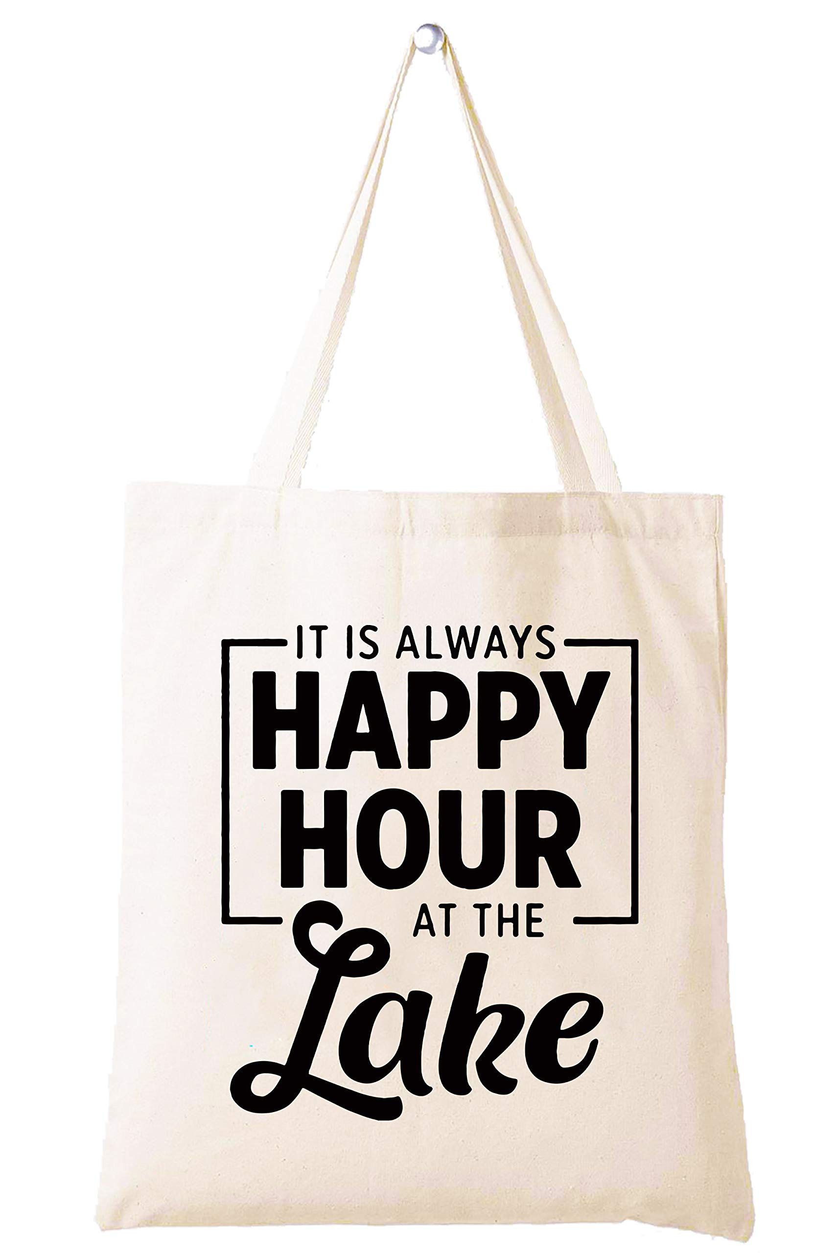 Lake House Gifts,Lake House Decor,It's Always Happy Hour at the Lake -Funny Valentines Day,Birthday Gifts Gifts for Lake Lovers,Friends,Wife,Mom,Grandma,Hostess-Shoulder Bag Shopping Bag Tote Bag Gift