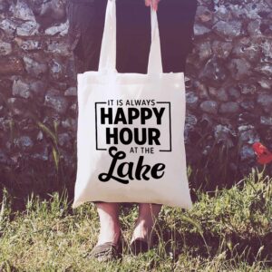 Lake House Gifts,Lake House Decor,It's Always Happy Hour at the Lake -Funny Valentines Day,Birthday Gifts Gifts for Lake Lovers,Friends,Wife,Mom,Grandma,Hostess-Shoulder Bag Shopping Bag Tote Bag Gift