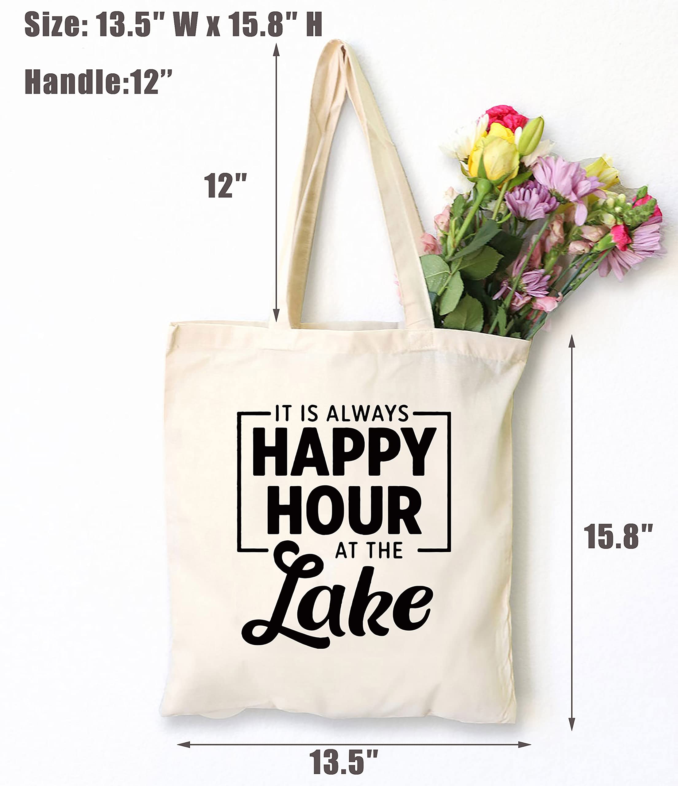 Lake House Gifts,Lake House Decor,It's Always Happy Hour at the Lake -Funny Valentines Day,Birthday Gifts Gifts for Lake Lovers,Friends,Wife,Mom,Grandma,Hostess-Shoulder Bag Shopping Bag Tote Bag Gift