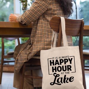 Lake House Gifts,Lake House Decor,It's Always Happy Hour at the Lake -Funny Valentines Day,Birthday Gifts Gifts for Lake Lovers,Friends,Wife,Mom,Grandma,Hostess-Shoulder Bag Shopping Bag Tote Bag Gift