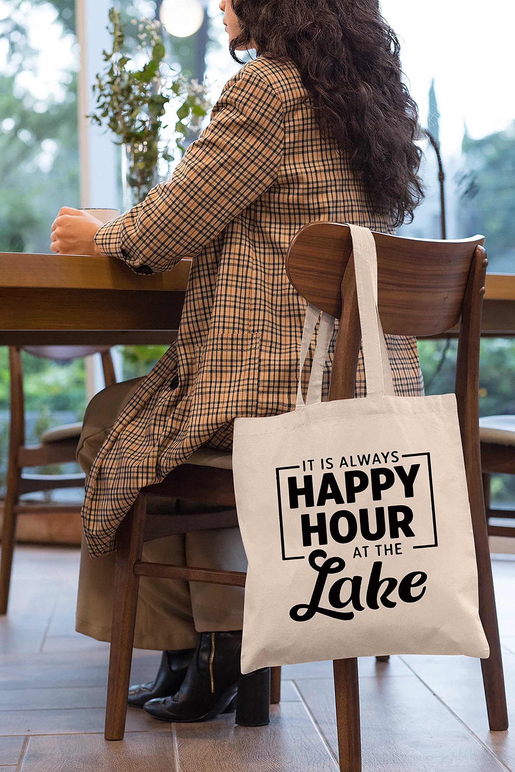 Lake House Gifts,Lake House Decor,It's Always Happy Hour at the Lake -Funny Valentines Day,Birthday Gifts Gifts for Lake Lovers,Friends,Wife,Mom,Grandma,Hostess-Shoulder Bag Shopping Bag Tote Bag Gift