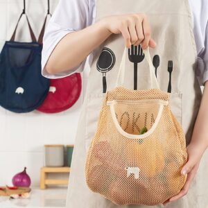 Cosmos 3 Pcs Reusable Hanging Storage Mesh Bags Wall Mount Hanging Home Kitchen Grocery Bag Organizer Storage Produce Tote Bags for Potatoes, Fruit, Garlics, Onions, Vegetables