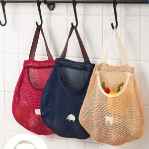 Cosmos 3 Pcs Reusable Hanging Storage Mesh Bags Wall Mount Hanging Home Kitchen Grocery Bag Organizer Storage Produce Tote Bags for Potatoes, Fruit, Garlics, Onions, Vegetables