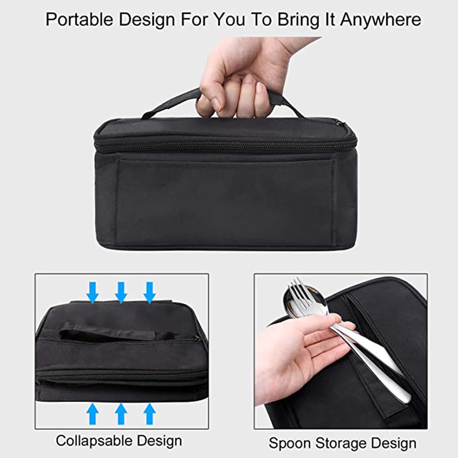YOUTHINK Heating Lunch Bag, Food Warmer Portable Food Warmer Lunch Box Insulation Heating Electronic Food Pack for Trip Outdoor Traveling(Black)