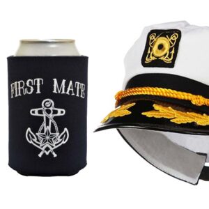 Captain Hat Yacht Cap Funny Coolie Captain and First Mate Can Coolie Bundle Navy