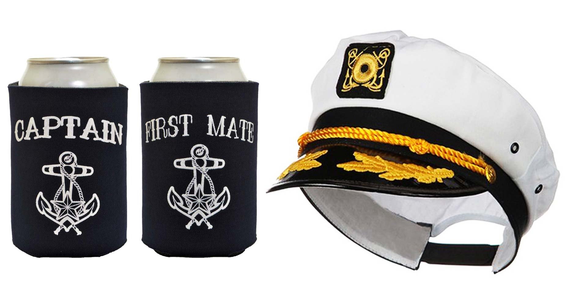 Captain Hat Yacht Cap Funny Coolie Captain and First Mate Can Coolie Bundle Navy