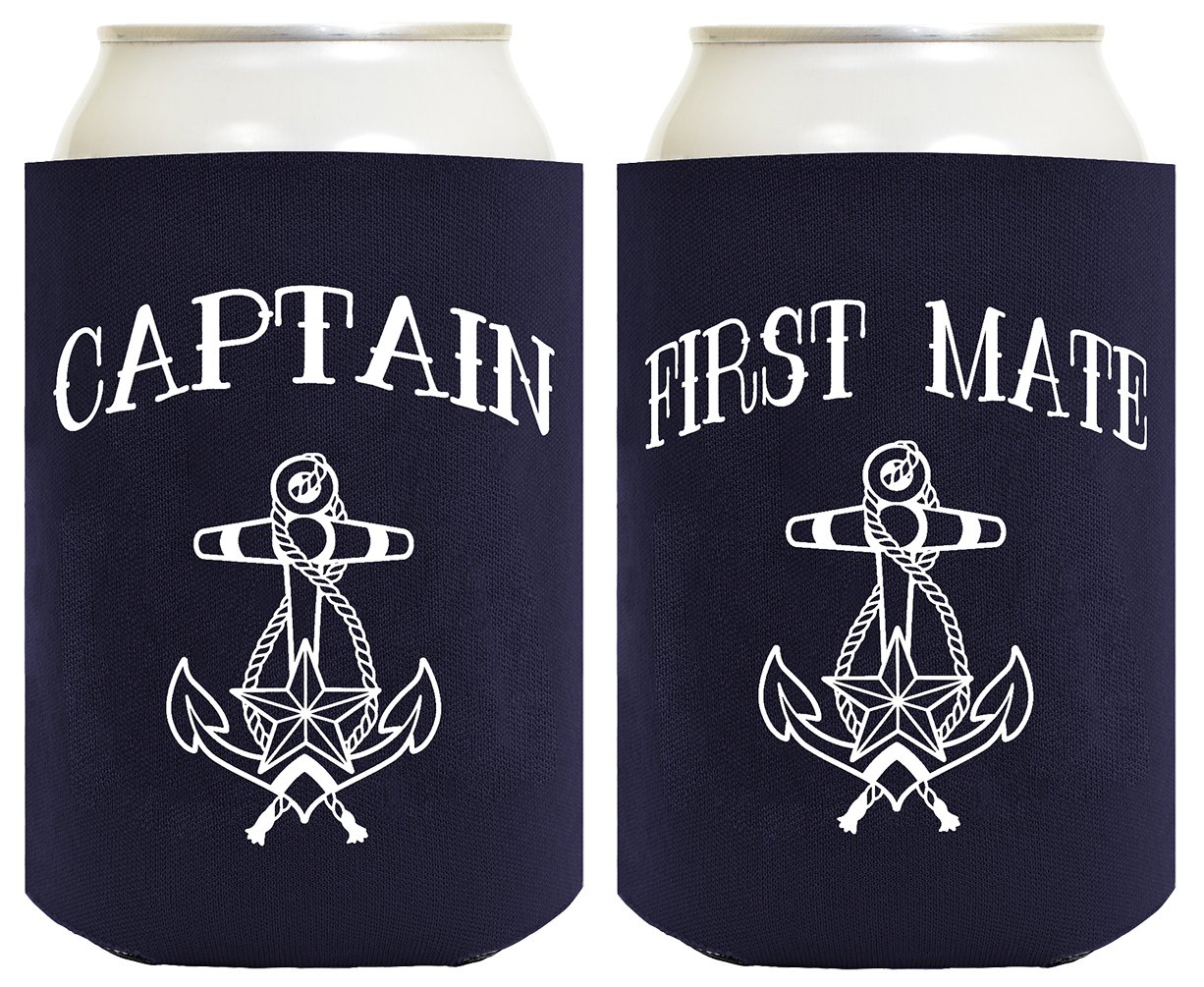 Captain Hat Yacht Cap Funny Coolie Captain and First Mate Can Coolie Bundle Navy