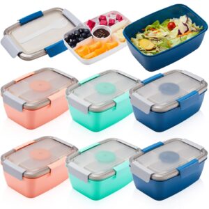 tessco 6 pcs large salad container for lunch 68 oz salad bowls stackable lunch box containers with 5 compartment and sauce cups for adults meal snack food dressing fruit, pink green blue