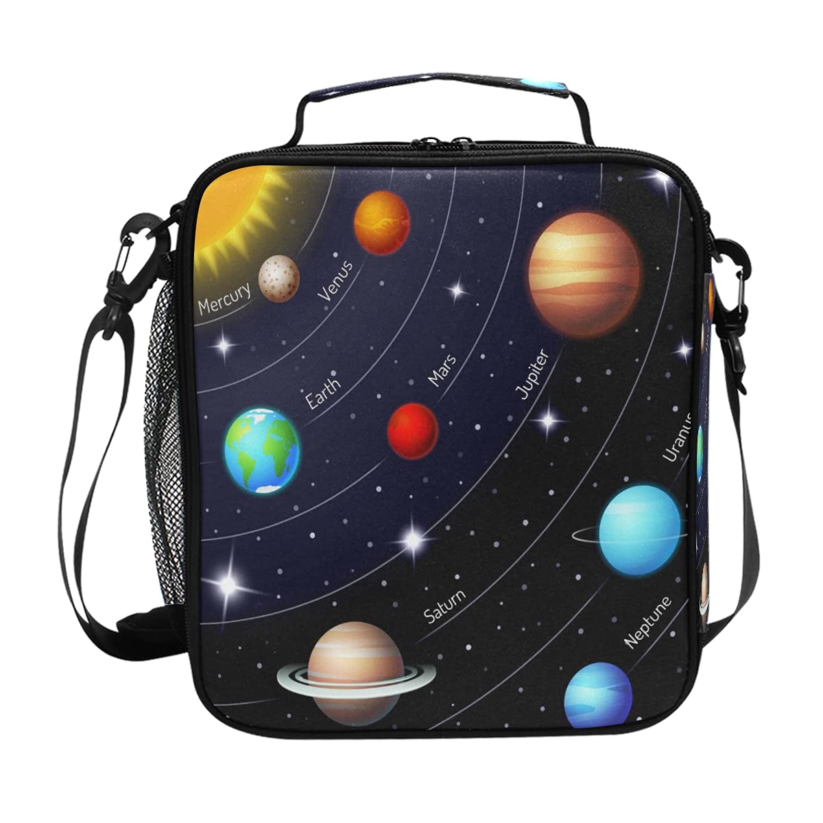 AUUXVA Kids Lunch Box, Planets Color, Unisex, 10.5x3.5x9.5 Inch, Oxford Material and Aluminum Film, Spacious, Lightweight, Adjustable Shoulder Straps, Heat Insulation