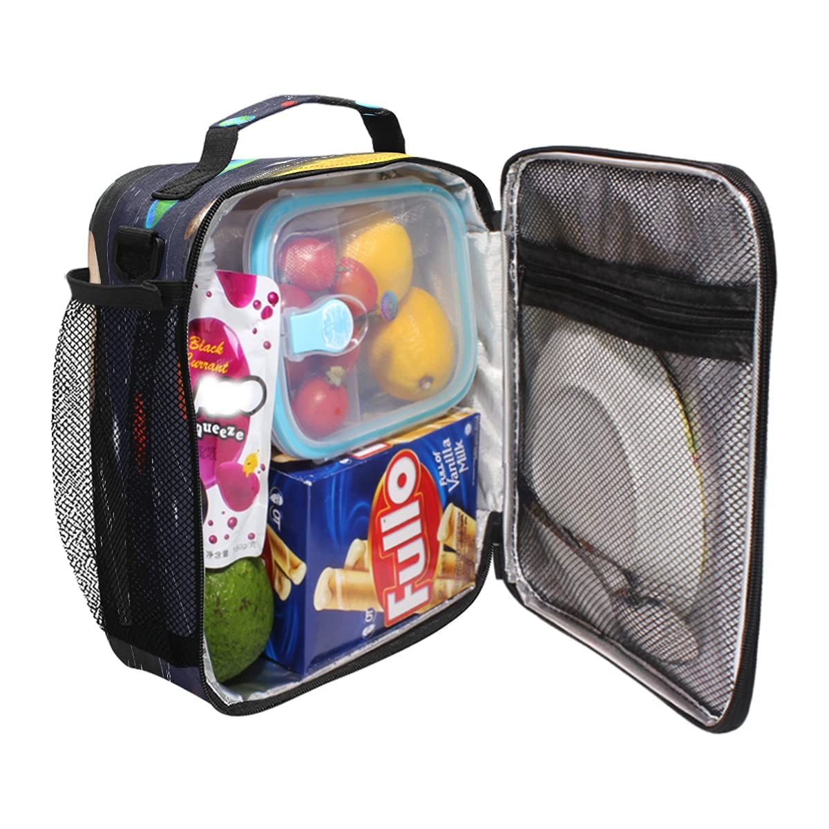 AUUXVA Kids Lunch Box, Planets Color, Unisex, 10.5x3.5x9.5 Inch, Oxford Material and Aluminum Film, Spacious, Lightweight, Adjustable Shoulder Straps, Heat Insulation