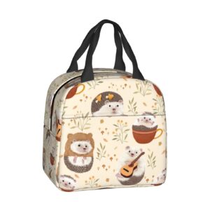 Odfovowo Portable Lunch Bags Hedgehogs Insulated Lunch Box Reusable Cooler Tote Bag with Front Pocket for Women Men Adults Work Picnic Travel