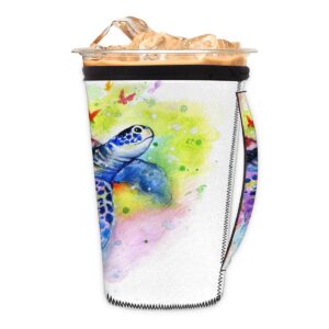 colorful sea turtle animals reusable iced coffee sleeves neoprene sleeve cup cover with handle for cold drinks beverages drink sleeve holder 30-32oz