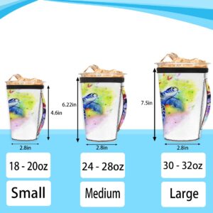 Colorful Sea Turtle Animals Reusable Iced Coffee Sleeves Neoprene Sleeve Cup Cover with Handle for Cold Drinks Beverages Drink Sleeve Holder 30-32oz
