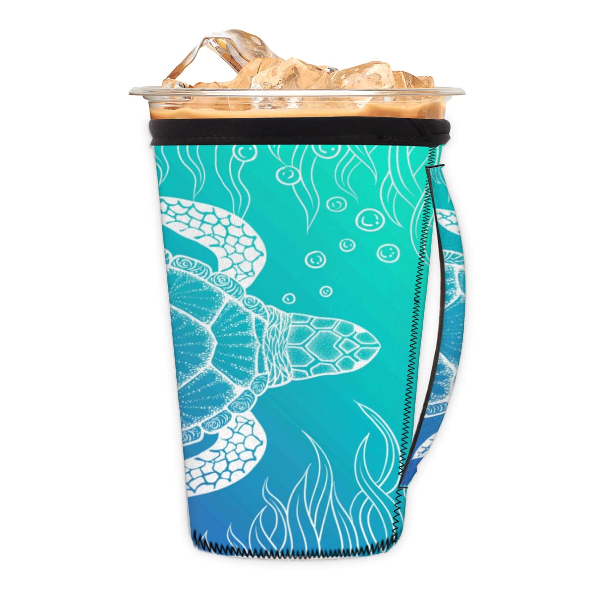 Reusable Iced Coffee Sleeves Sea Turtle Animals Neoprene Cup Sleeve with Handle Insulator Sleeve For Cold Drinks Beverages 30-32oz