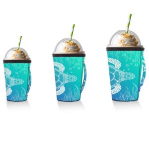 Reusable Iced Coffee Sleeves Sea Turtle Animals Neoprene Cup Sleeve with Handle Insulator Sleeve For Cold Drinks Beverages 30-32oz