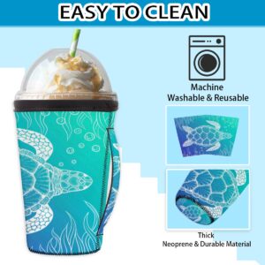 Reusable Iced Coffee Sleeves Sea Turtle Animals Neoprene Cup Sleeve with Handle Insulator Sleeve For Cold Drinks Beverages 30-32oz