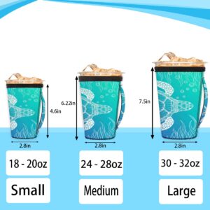 Reusable Iced Coffee Sleeves Sea Turtle Animals Neoprene Cup Sleeve with Handle Insulator Sleeve For Cold Drinks Beverages 30-32oz