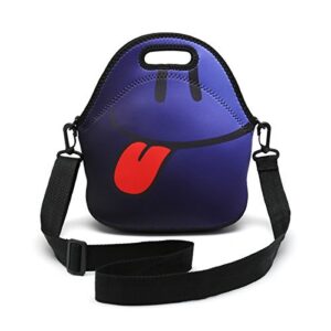 insulated neoprene lunch bag removable shoulder strap reusable thermal thick lunch tote bags for women,teens,girls,kids,baby,adults-lunch boxes for outdoors,work,office,school (blue tongue)