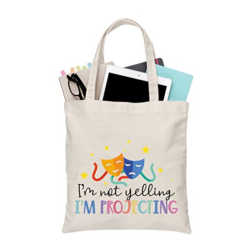 BDPWSS Theatre Tote Bag Drama Actor Actress Gift Comedy Tragedy Mask Theatre Bag I'm Not Yelling I'm Projecting Travel Pouch (Yelling projecting TG)