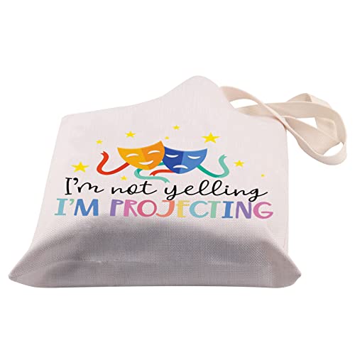 BDPWSS Theatre Tote Bag Drama Actor Actress Gift Comedy Tragedy Mask Theatre Bag I'm Not Yelling I'm Projecting Travel Pouch (Yelling projecting TG)