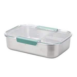 smash stainless steel bento lunch box, 3 compartments, sage