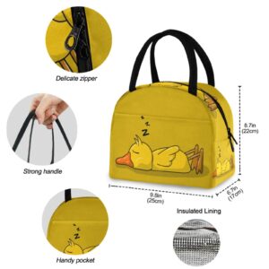 ZzWwR Funny Cartoon Duck Reusable Lunch Tote Bag with Front Pocket Insulated Thermal Cooler Container Bag for Back to School Work Travel Fishing Picnic Beach