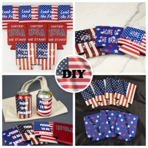 12 PCS Can Cooler Sleeves - American Flag Soda Beer Drink Coolies - Insulated Collapsible Cooler Holder to Glass or Bottle for American Independence Day, National Day (USA Flag Horizontal + Star Blue)