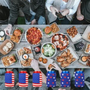 12 PCS Can Cooler Sleeves - American Flag Soda Beer Drink Coolies - Insulated Collapsible Cooler Holder to Glass or Bottle for American Independence Day, National Day (USA Flag Horizontal + Star Blue)