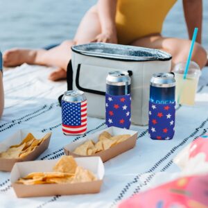 12 PCS Can Cooler Sleeves - American Flag Soda Beer Drink Coolies - Insulated Collapsible Cooler Holder to Glass or Bottle for American Independence Day, National Day (USA Flag Horizontal + Star Blue)