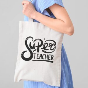 TBF Personalized Sturdy Canvas Teacher Appreciation Gift Bags, Cute Canvas Teacher Tote Bags - Printed in the USA (3 Bags, Super Teacher)