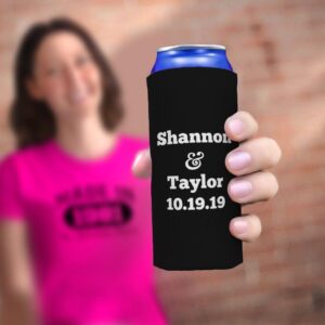 Have Hold Keep Drink Cold Names & Date 48-Pack Personalized Ultra Slim Seltzer Can Coolies Black